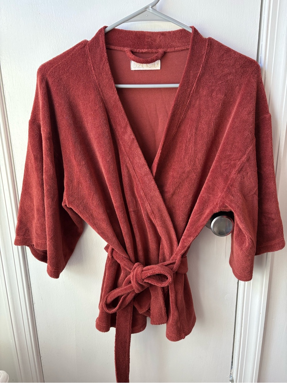 Suzie Kondi brown terry cloth wrap top or short robe size XS